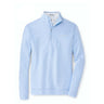 The Boeing Store Peter Millar Mens Perth Sugar Stripe Performance Quarter-Zip in light blue features a stand-up collar, long sleeves, and embroidered branding on the left chest. Shown on a white background. Clearance item—no returns accepted.