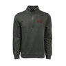 The Boeing B-52 Mens Quarter-Zip, in dark green cotton/poly fleece, features a stand-up collar and ribbed cuffs. It showcases B-52 in reddish-brown on the left chest and is styled in a relaxed fit on an invisible mannequin.