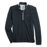 The johnnie-O Boeing Men’s Brewer Performance Quarter-Zip, featuring a dark gray, moisture-wicking fabric with long sleeves and a light gray interior collar, is essential for any golf wardrobe. A subtle Boeing embroidery on the chest complements its sleek light gray zipper contrast.