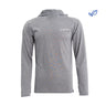 The Boeing Men's Signature Sport Sun Hoodie by BOEING is a gray, long-sleeve hooded shirt featuring the Boeing logo on the chest. Made of moisture-wicking fabric, it’s shown on a white background with a small blue leaf icon in the top right corner.