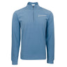 The Boeing Signature Men's Lux Quarter-Zip by BOEING is a light blue, long-sleeve pullover featuring a high collar and quarter-zip design. The left chest displays the Boeing logo and name in white, adding a distinctive touch. Designed as premium workwear, this men's pullover combines comfort and style for a polished, professional appearance. The garment is shown against a plain white background.