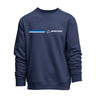 The Boeing Unisex Signature Logo Stripe Crewneck Sweatshirt by BOEING features the iconic logo and bold blue stripe graphic, making it a classic choice for aviation enthusiasts.