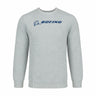 The Boeing Signature Unisex Andre Crewneck Sweatshirt by BOEING features a blue Boeing logo and text on the chest, shown in light gray on a plain white background.