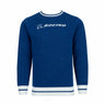 The Boeing Signature Unisex Andre Crewneck Sweatshirt features a blue quilted design with white trim and displays the BOEING name and logo in white on the chest for a premium look.