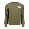 Olive green Boeing Heritage Airplane Company Unisex Crewneck Sweatshirt by BOEING in soft French terry with long sleeves and a small oval Boeing 1916 patch on the chest, shown on a white background.