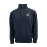 The Boeing St. Louis Fighterland Unisex Quarter-Zip by BOEING is shown in navy blue, featuring a white logo on the chest and white text on the left sleeve, displayed against a plain white background.