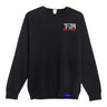 The Boeing T-7A Red Hawk Unisex Graphic Crewneck Sweatshirt by BOEING features gray and red T-7A RED HAWK graphics on the left chest and a small blue Boeing tag stitched at the hem.
