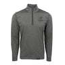 The Boeing Phantom Works Men’s Quarter-Zip Pullover by BOEING is a gray, long-sleeve top made from a spandex blend fabric for enhanced comfort and flexibility. This moisture-wicking pullover features “PHANTOM WORKS” and a logo on the left chest, offering a professional silhouette with a zipper that extends from the chest to the collar.