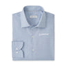 The Peter Millar Boeing Men’s Conway Sport Button-Up Shirt features a light blue and white check pattern, stretch cotton fabric, moisture-wicking comfort, a visible inside collar label, and the Boeing logo embroidered in white on the chest.