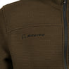 Close up of black Boeing logo on front right chest in olive color.