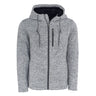 The Boeing Men's Full-Zip Fleece Sweater by BOEING features light gray, soft sherpa-lined textured fabric, a hood with drawstrings, and a zippered left chest pocket. Displayed on a plain white background.