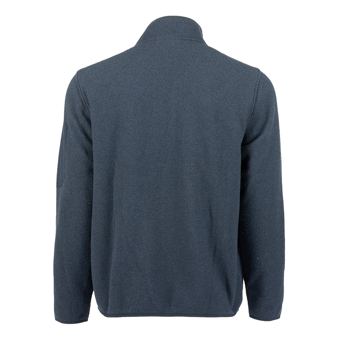 Back view of a dark blue, long-sleeved, full-zip polyester Boeing Unisex Full-Zip Pique Fleece with a mock neck collar and a Boeing logo.