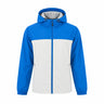 Blue and white Boeing Unisex Waterproof Rain Jacket featuring a hood and a full-length front zipper.