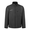 Black recycled polyester Boeing Unisex Softshell Stretch Jacket with a mock neck, side pockets, and a zippered chest pocket featuring a Boeing logo on the upper left.