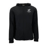 Introducing the Boeing Phantom Works Men’s Performance Jacket by BOEING—a black hooded jacket with a front zipper, showcasing the Boeing logo and Phantom Works text in white on the left chest. The perfect engineering apparel for aviation enthusiasts.