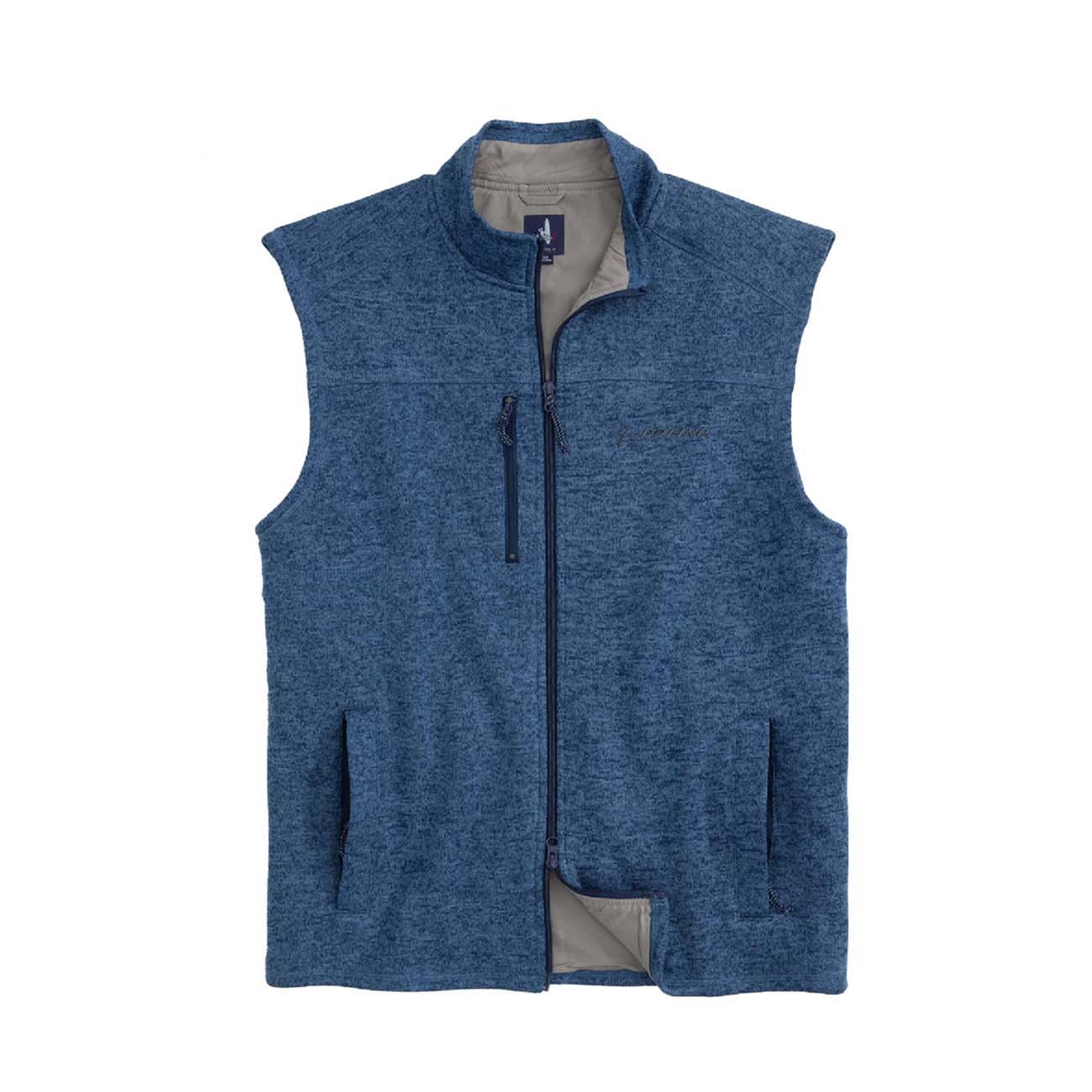 Check out the clearance section for The Boeing Stores Wes Vest. This johnnie-O mens fleece vest features a blue sleeveless design, zip-up front, two side pockets, a chest pocket, textured material, and a stand-up collar. Enjoy chic style and comfort—great value with no returns!.