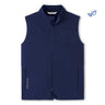 Dark blue sleeveless vest with a high collar and front zipper. The brand names "Boeing" and "Peter Millar" are subtly printed. Simple and sleek design.