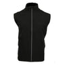 The Boeing Phantom Works 2025 Men’s Newport Vest is a black, sleeveless vest with a high collar and side pockets, featuring subtle embroidered logos on the chest. Displayed on a plain white background.