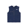 The BOEING Signature Logo Men's Full-Zip Utility Vest in navy blue features utility pockets, a front zipper, and a small left chest logo, shown on a white background.