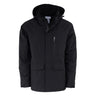 The BOEING Men's 3-in-1 Systems Jacket in black features a hood, front zipper, two large bottom flap pockets, a zippered chest pocket, and subtle branding for versatile style and weather protection.