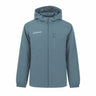 Blue Boeing Unisex Insulated Waterproof Rain Jacket featuring a reflective logo, full-front zipper, elastic cuffs, and a zippered chest pocket.