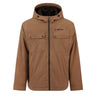 Brown water-resistant Boeing Men’s Ripstop jacket featuring a hood, two chest pockets, a front zipper closure, and a brand logo on the left chest.