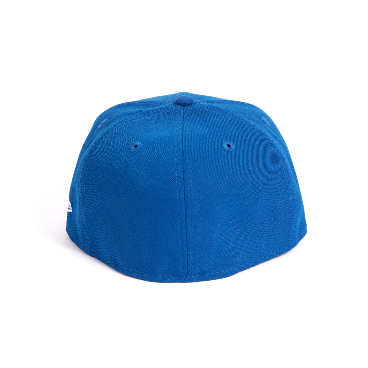 Photographed from the back against a plain white background, the New Era 59FIFTY Boeing Signature Logo Hat from The Boeing Store features visible stitching, small ventilation holes, and subtle embroidered graphics that enhance its modern, sleek style.