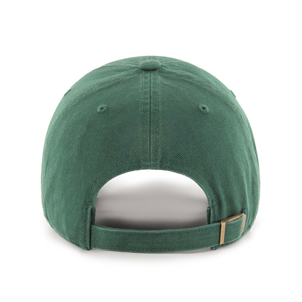The 47 Boeing Signature Logo Clean Up Hat by The Boeing Store features a back view that showcases its adjustable strap with a brass buckle. Made from cotton twill, it has visible stitching and offers a sleek, simple look for casual outings.
