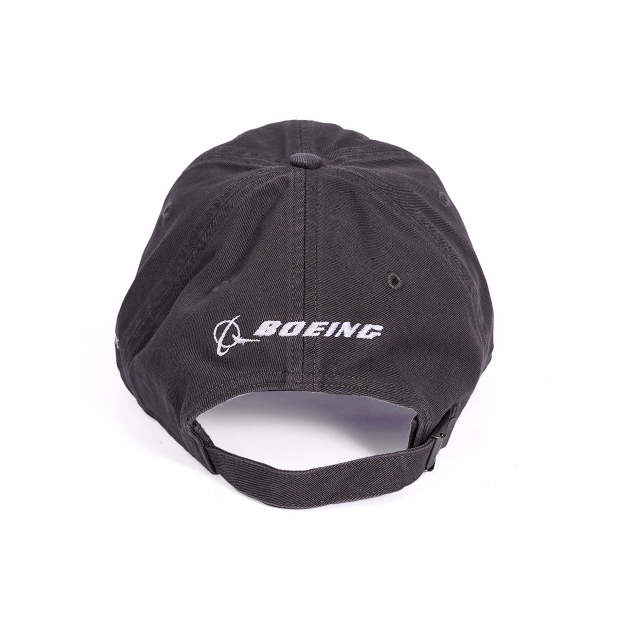 Back view of the Boeing T-7A Red Hawk Skyward Hat in dark gray, showcasing the Boeing logo and text in white. The cap features an adjustable backstrap for a perfect fit, set against a plain white background to accentuate its sleek design.