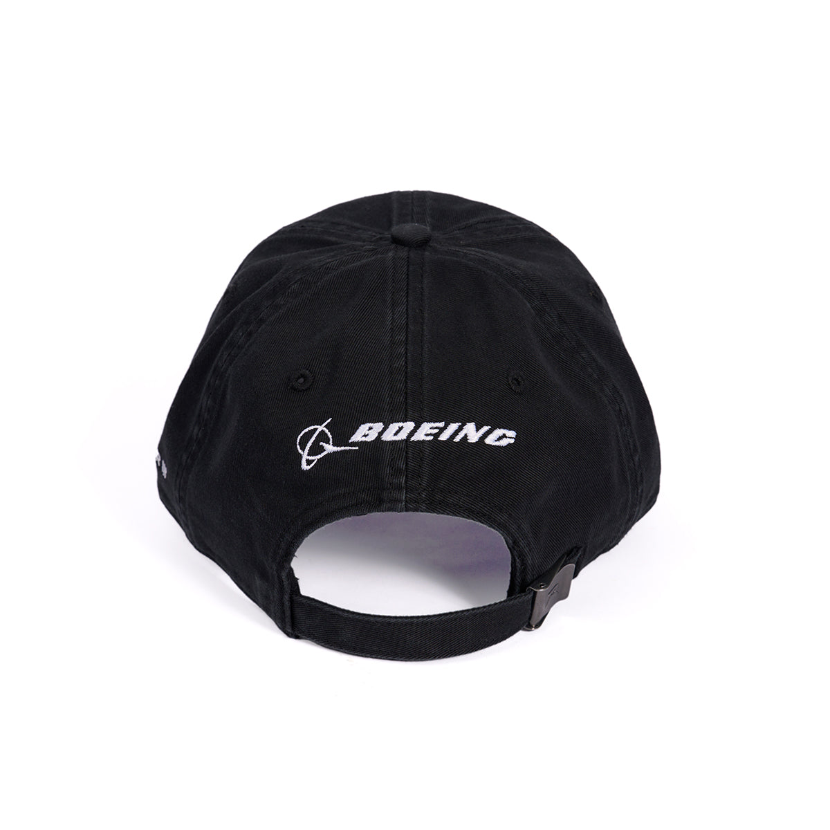 A black Boeing C-17 Globemaster Skyward Hat shown from the back, displaying the white Boeing logo and text above the adjustable strap.