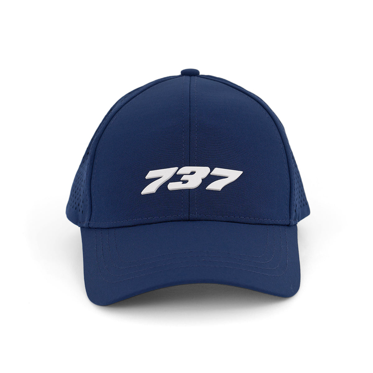 The BOEING 737 Series Hat is a navy blue baseball cap with a bold white 3D 737 logo on the front panel and a textured surface for added style.