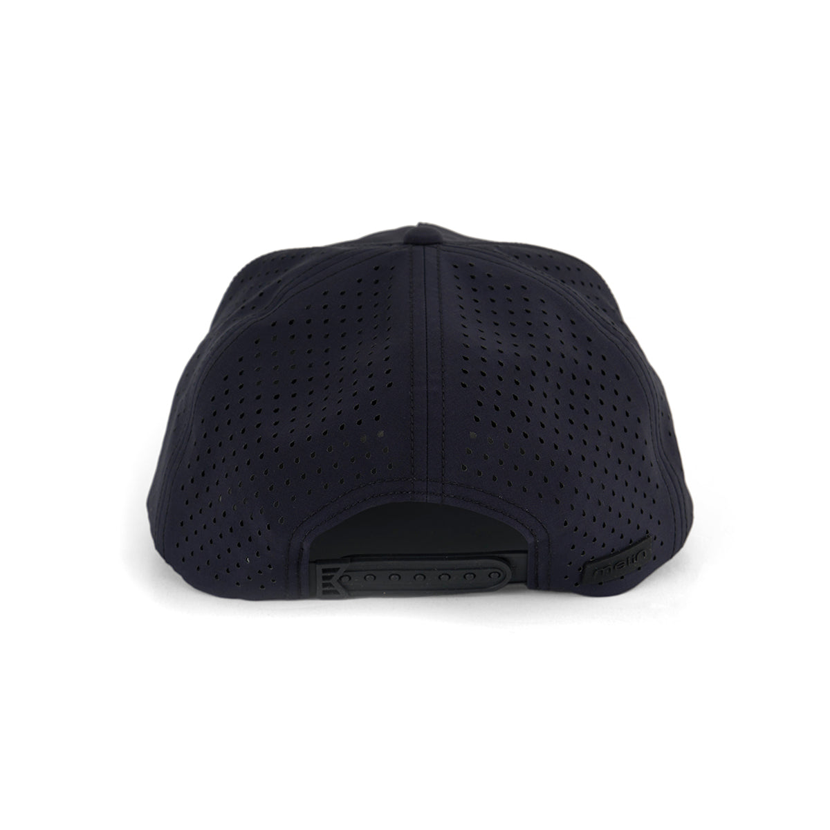 The Melin Boeing Symbol Logo Coronado Hat by BOEING is a black perforated baseball cap shown from the back, featuring a moisture-wicking snapback closure for added comfort.
