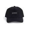 The Melin Boeing Signature Logo Odessey Hydro Hat from The Boeing Store is a black, water-repellent hat with a front rectangular patch displaying the Boeing name in white and side ventilation holes for comfort.