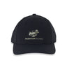 The Boeing Phantom Works 2025 Hat by BOEING is a black cap featuring a stylized spy figure and "PHANTOM WORKS" embroidered in gray and white, celebrating aerospace innovation.