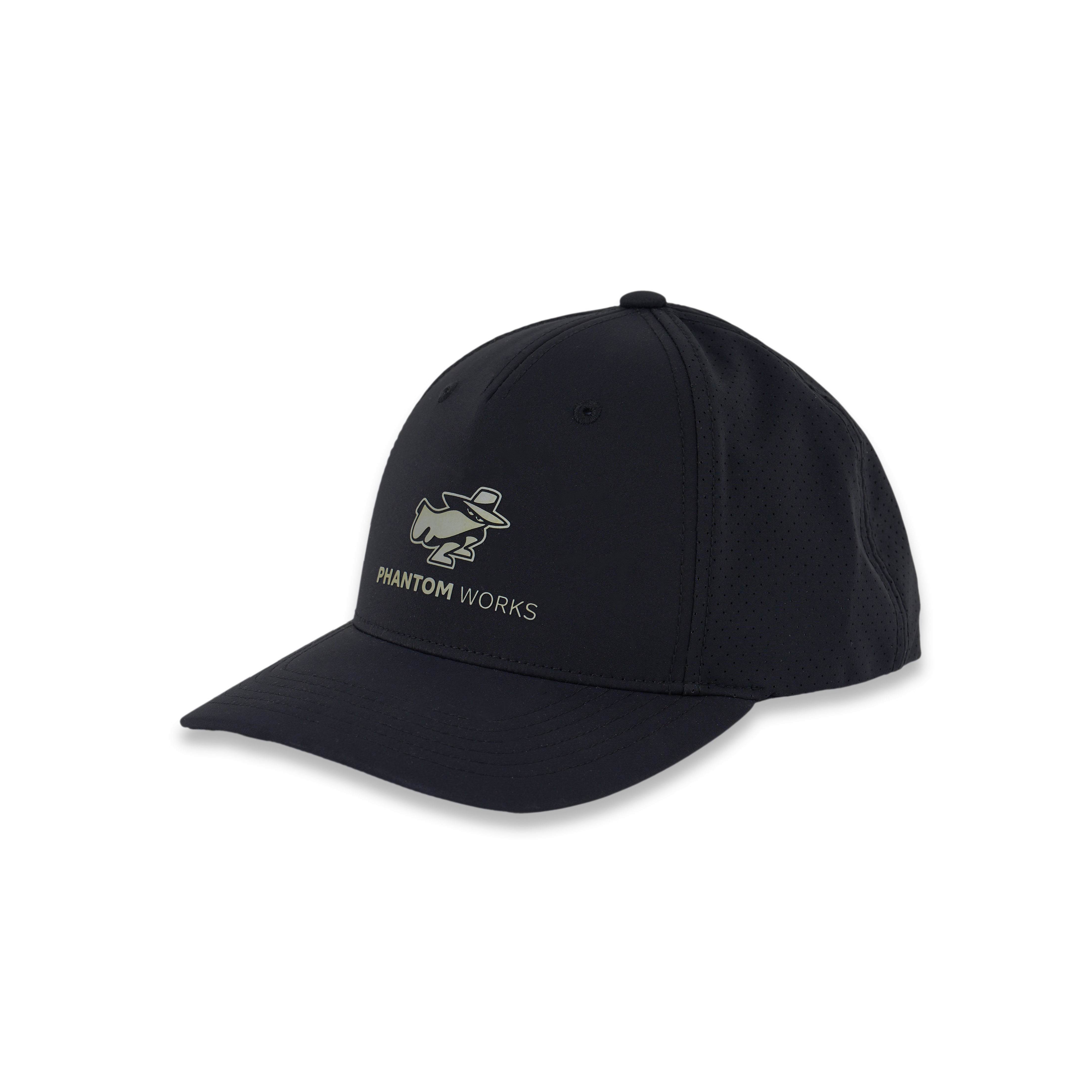 The Boeing Phantom Works 2025 Hat by BOEING features a small chameleon-in-hat logo and "PHANTOM WORKS" text on the front, with a curved brim and ventilation holes, celebrating Boeing R&D and aerospace innovation.