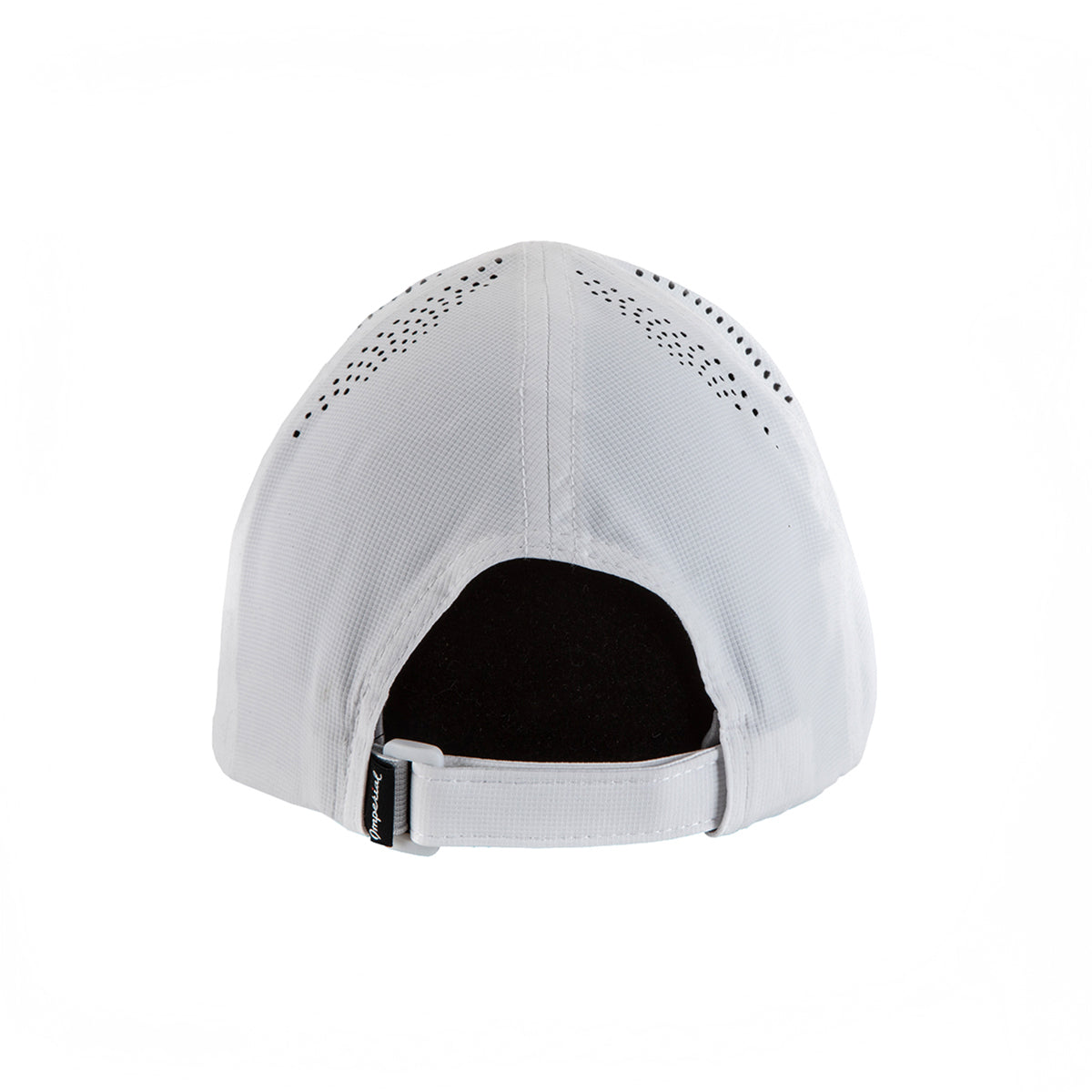 Back view of a BOEING Signature Logo Performance Hat, showcasing ventilation eyelets on top and an adjustable strap at the back—a classic nod to aviation heritage.