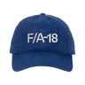 The BOEING F/A-18 Super Hornet Graphic Hat is a blue cap featuring “F/A-18” embroidered in white—ideal for aviation enthusiasts and fans of the iconic aircraft.