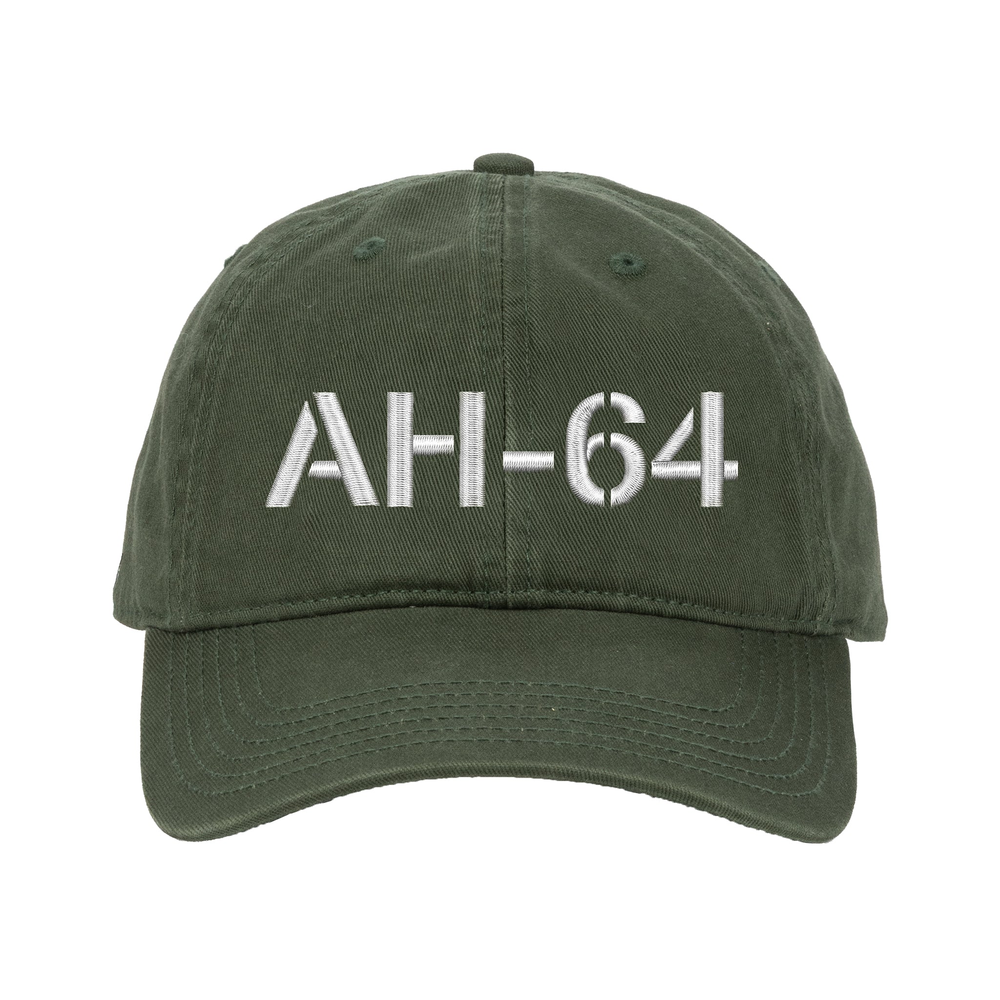 The BOEING AH-64 Apache Graphic Hat features bold white "AH-64" embroidery on a green cap—ideal for AH-64 Apache enthusiasts and Boeing fans.