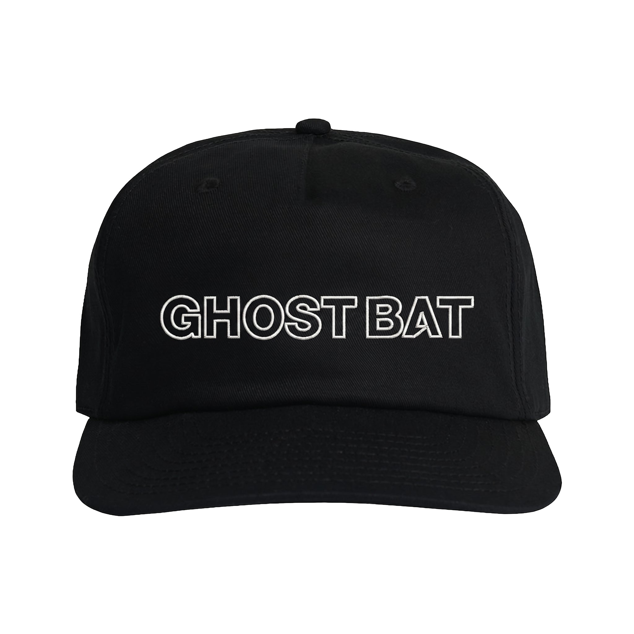 The Boeing MQ-28 Ghost Bat Graphic Hat by BOEING features bold white-outlined "GHOST BAT" lettering on a black cap—a perfect pick for aviation fans inspired by unmanned flight.