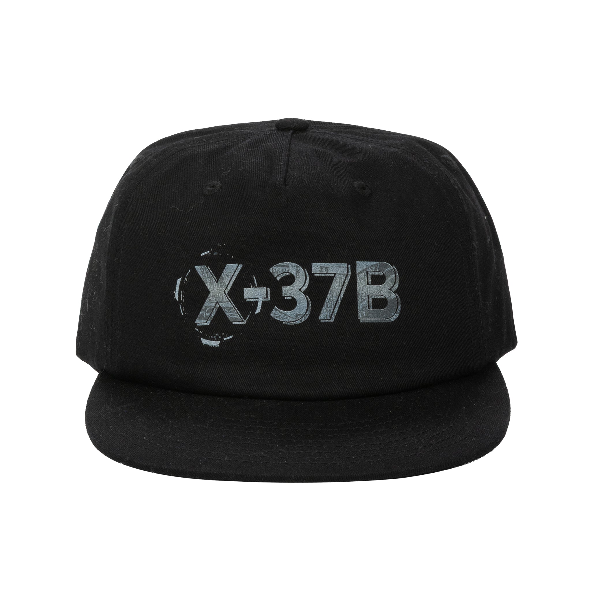 The BOEING X-37B Orbital Test Vehicle Graphic Hat features bold, gray graphics on black—an ideal collectible for any spaceflight enthusiast.