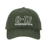 The Boeing C-17 Globemaster III Graphic Hat by BOEING features an olive green design with white embroidered C-17 and GLOBEMASTER III text—ideal for aviation fans and Boeing enthusiasts.