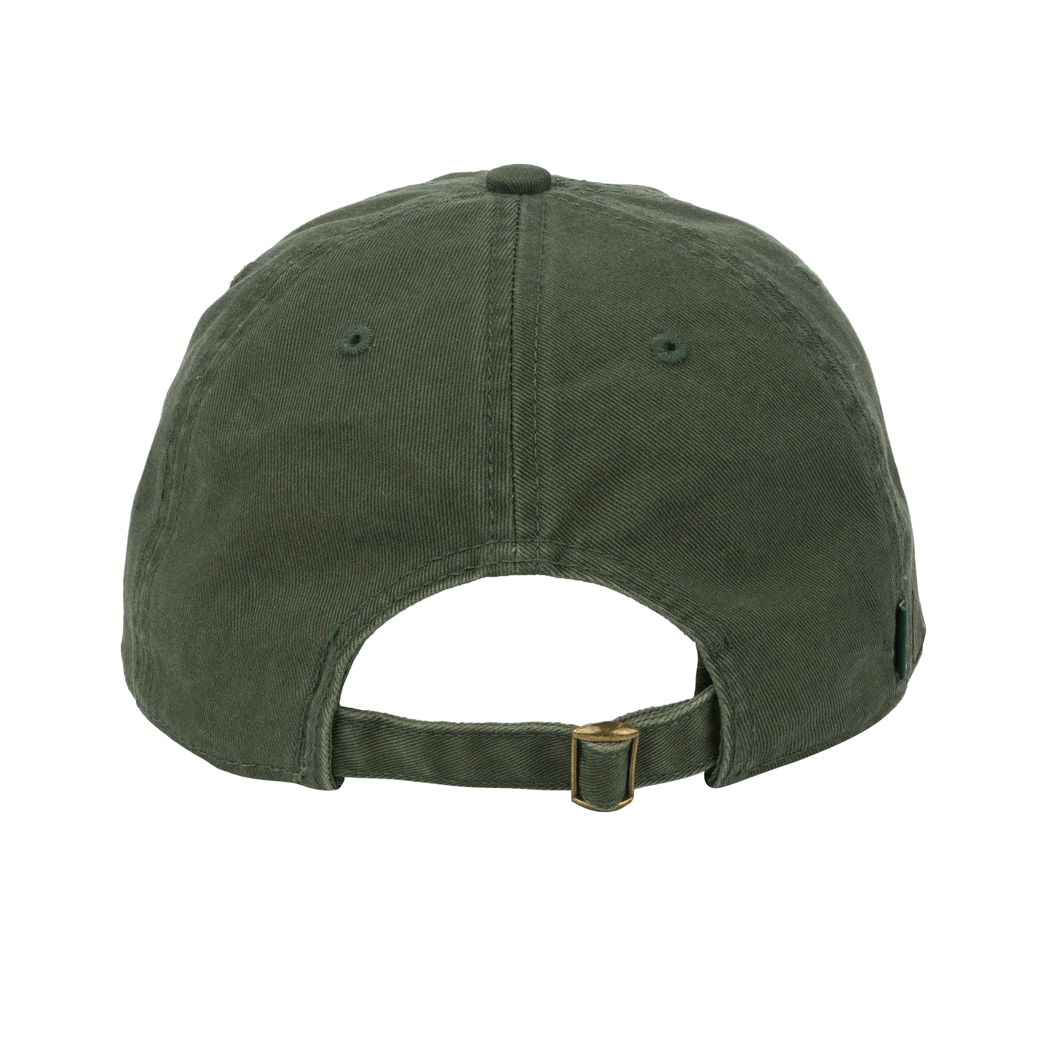 The BOEING C-17 Globemaster III Graphic Hat is shown from the back in dark green, featuring an adjustable strap with metal buckle and an opening above—ideal for Boeing fans and C-17 enthusiasts.