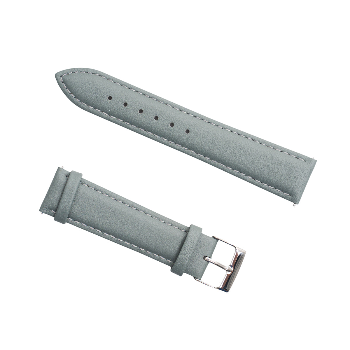 The Boeing Men's Quick Release Watch Band features light gray calf leather with white stitching, a silver buckle, multiple adjustment holes, and an easy quick release for fast strap changes.