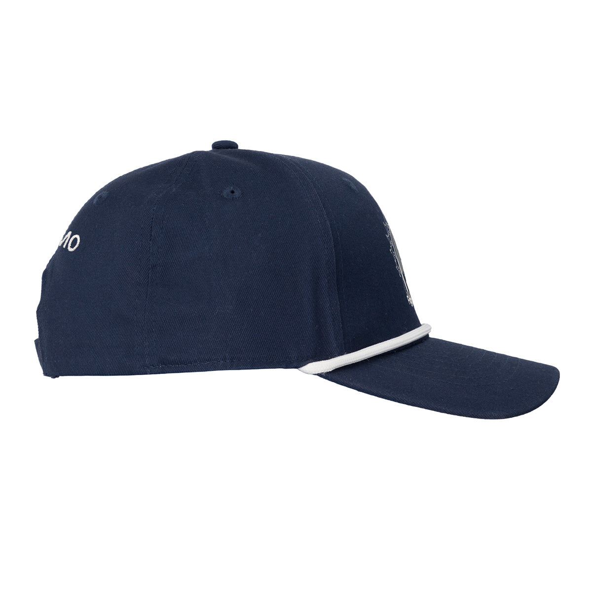 The Boeing St. Louis Fighterland Hat by BOEING is a navy blue baseball cap displayed from the side, featuring a white cord above the brim and embroidery on both the front and back.
