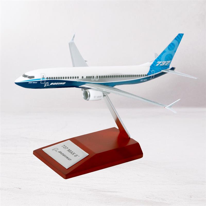 Boeing 737-8 Model airplane on stand against a pale grey background