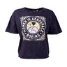 The Boeing Women In Aerospace Space Womens T-Shirt by Boeing is a black 100% cotton jersey shirt featuring a vibrant vintage-style graphic of stars, planets, and a female astronaut.