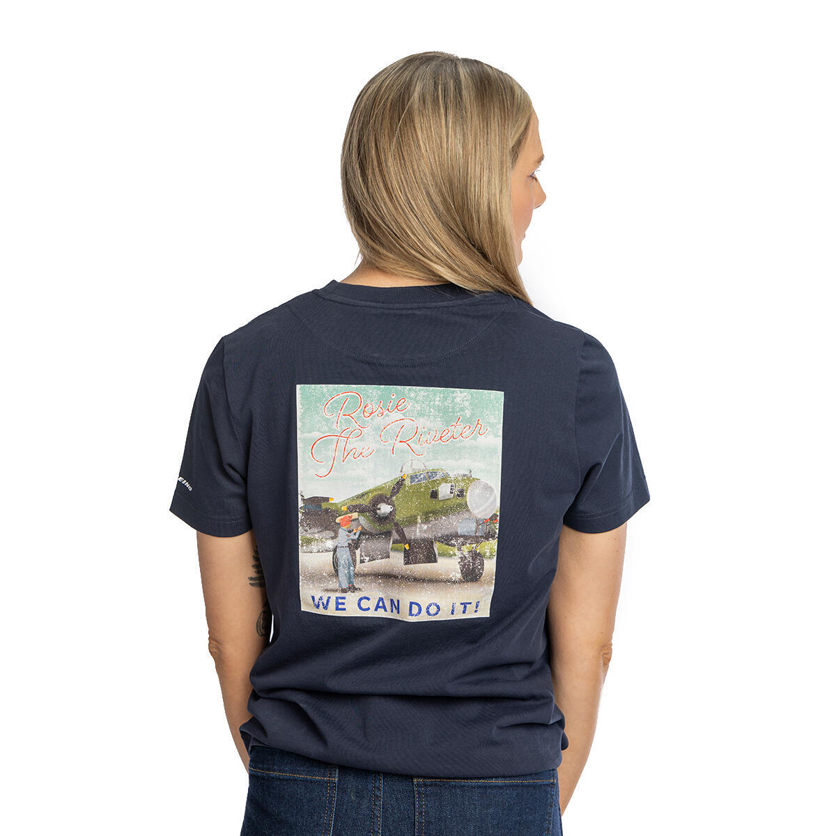 Boeing Rosie Women’s T-Shirt Lifestyle Back View in Navy
