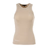 The Greyson Boeing Womens Orion Tank Top by BOEING is sleeveless, made from ultra-soft fabric, and features a round neckline with subtle logo text embroidered near the bottom left hem.