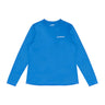 The Boeing Signature Logo Women's UV Long Sleeve T-Shirt in bright blue features UPF 50+ protection and a small white Boeing logo on the left chest, shown laid flat on a white background.