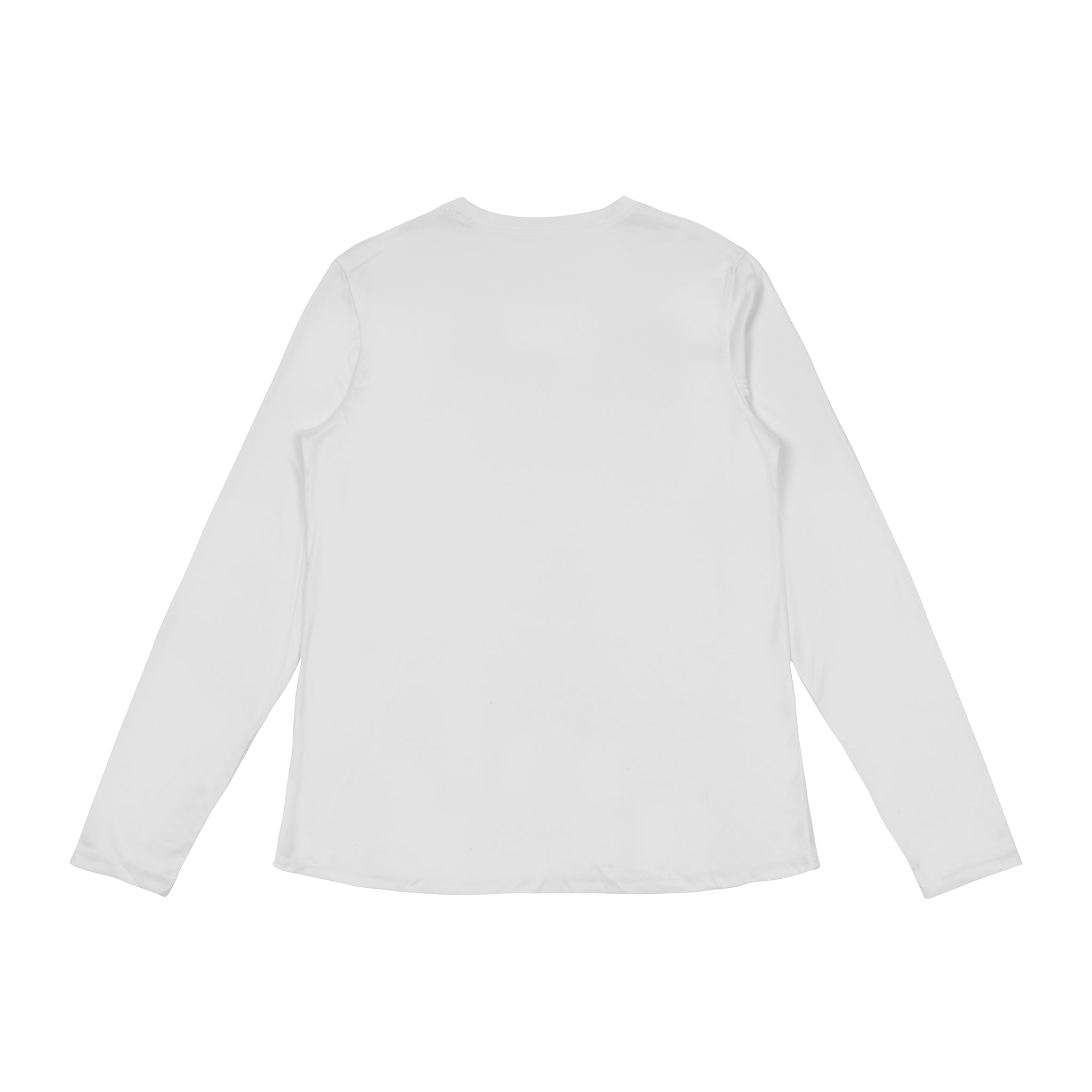The Boeing Signature Logo Women's UV Long Sleeve T-Shirt, shown from the back and laid flat on a white background, features a plain white quick-dry design.